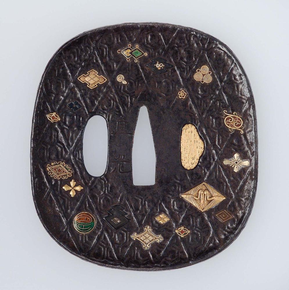 Tsuba with applied geometric and animal motifs