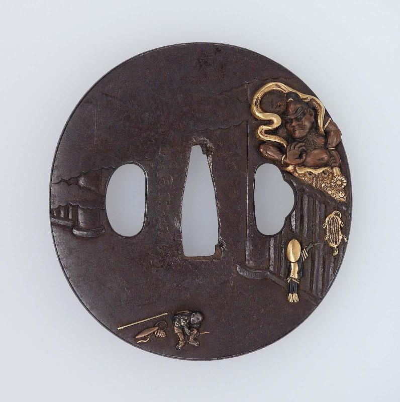 Tsuba with design of pilgrims at the Todaiji Temple