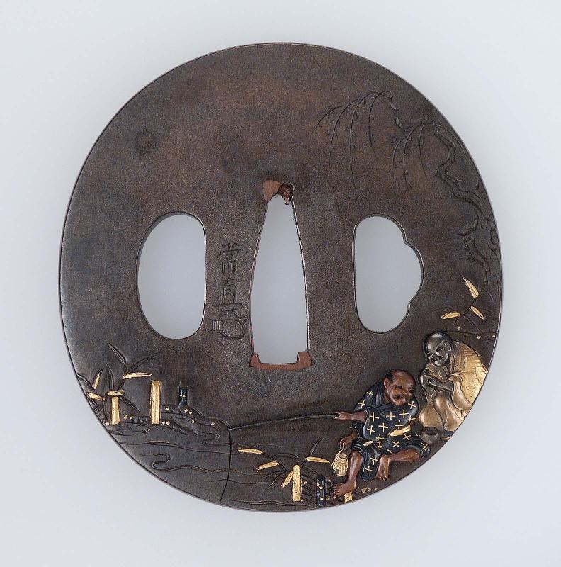 Tsuba with design of fishermen