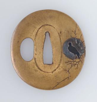 Tsuba with design of crow at dusk