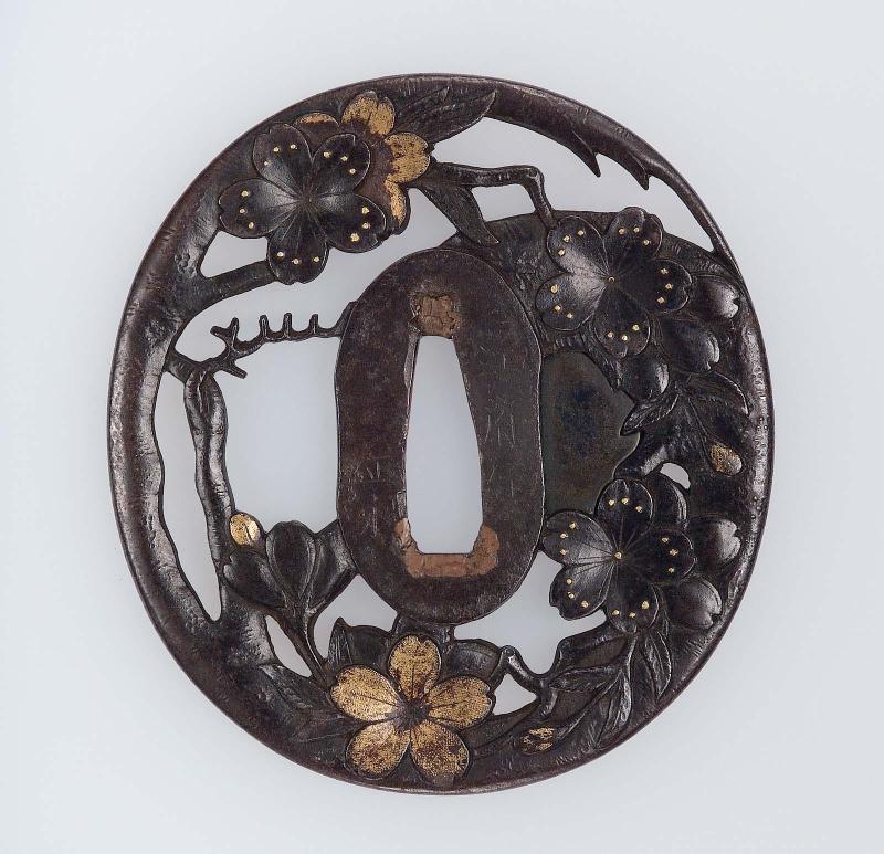 Tsuba with design of flowering cherry tree