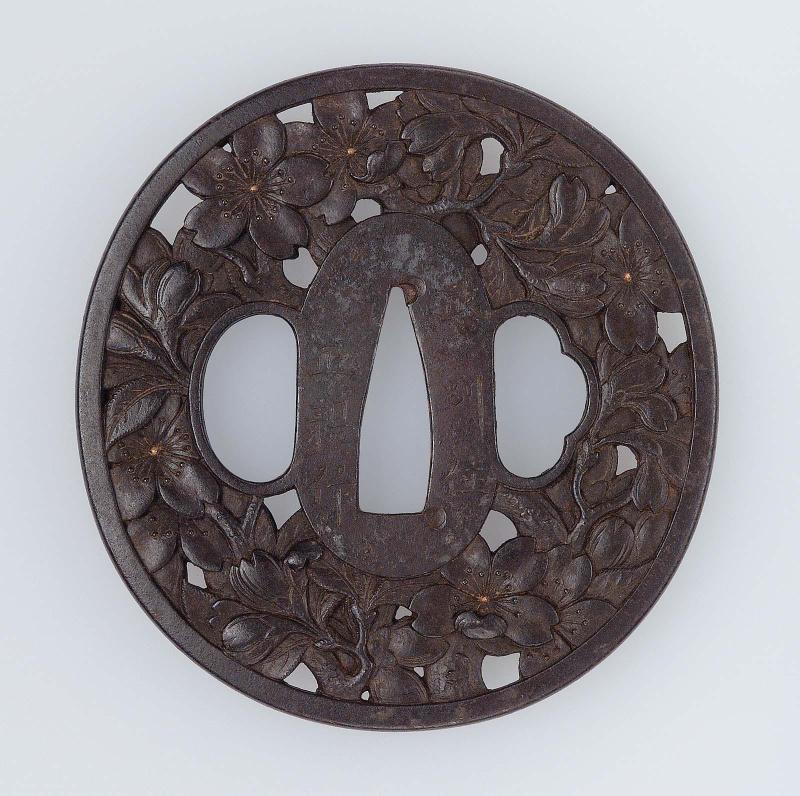 Tsuba with design of flowering cherry tree