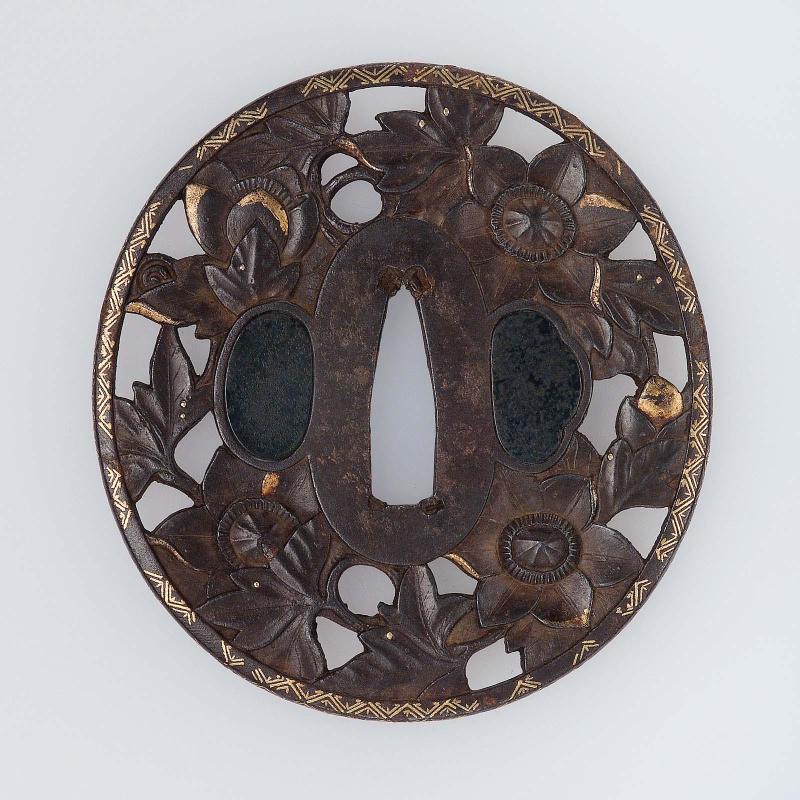 Tsuba with design of camellias