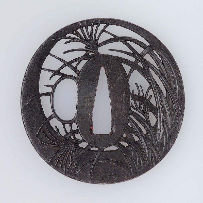 Tsuba with design of crescent moon and susuki grass