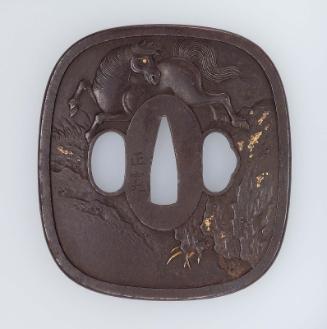 Tsuba with design of horse, rocks and stream