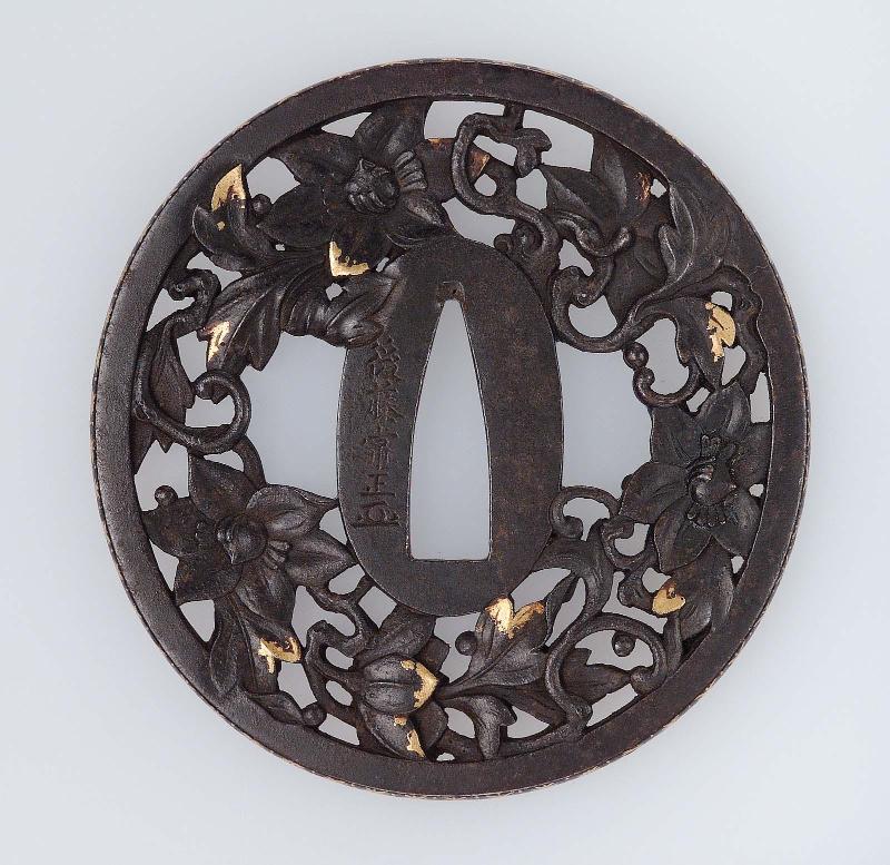 Tsuba with design of blossom and tendrils