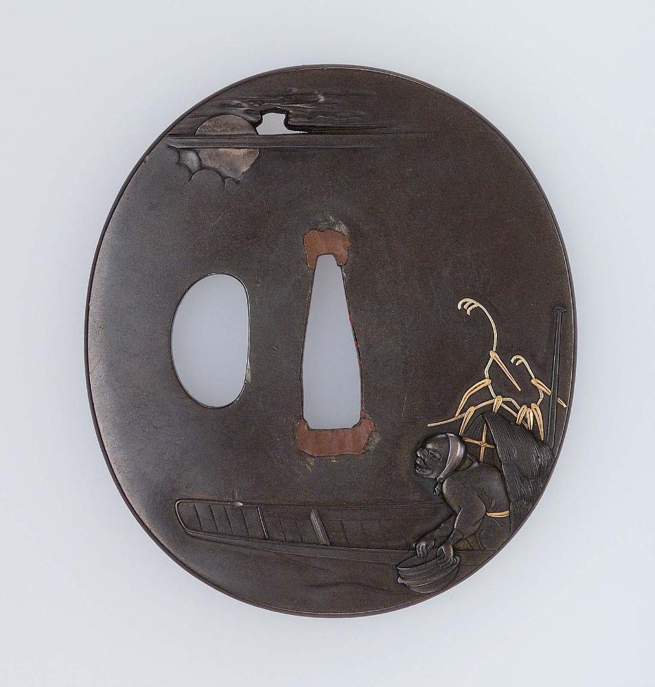 Tsuba with design of figure in a boat