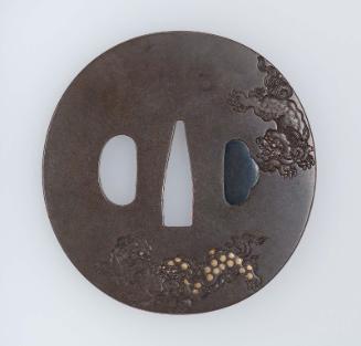 Tsuba with design of shishi and stream