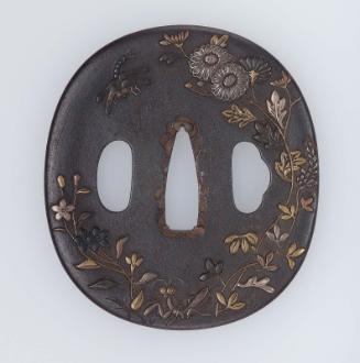 Tsuba with design of chrysanthemums and insects