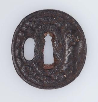 Tsuba with design of Daruma and waves