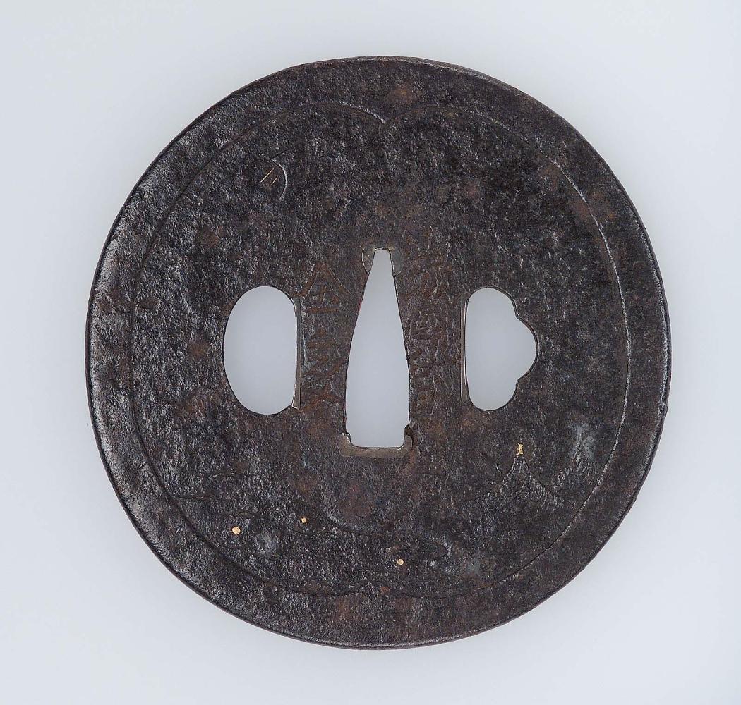 Tsuba with design of sailboats and fishing nets