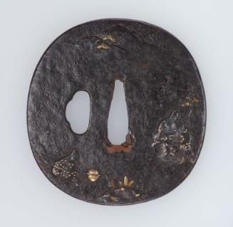 Tsuba with design of two of the Twenty Four Paragons of Filial Piety: Kaku Sannan (Hu Shannan or Tang Furen) suckling her starving grandmother and Kakkyo (Guo Ju) finding crocks of gold