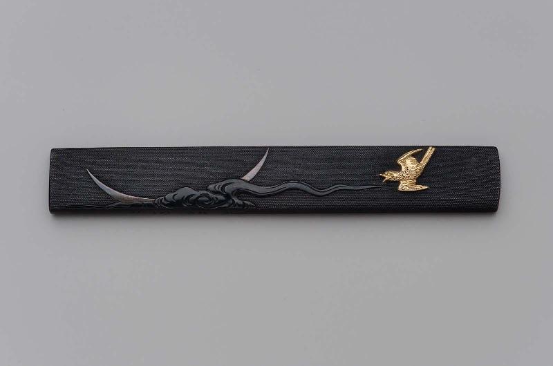 Kozuka with design of a cuckoo, cloud and crescent moon