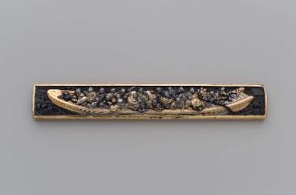 Kozuka with design of travelers in a ferry-boat