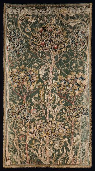 Portière made from Morris & Co. Oak damask (one of four)