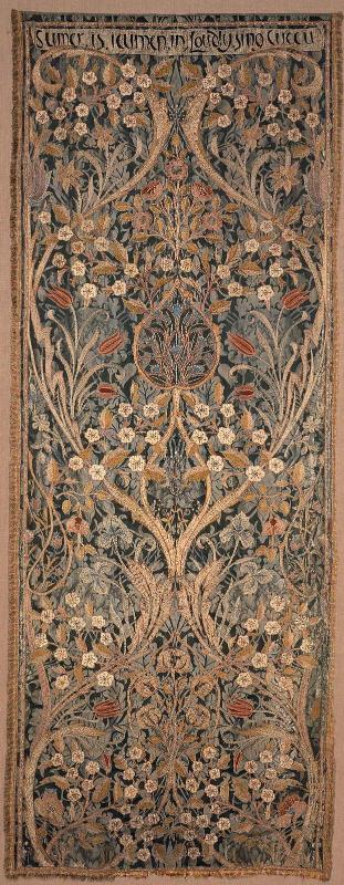 Portière made from Morris & Co. Oak damask (one of four)