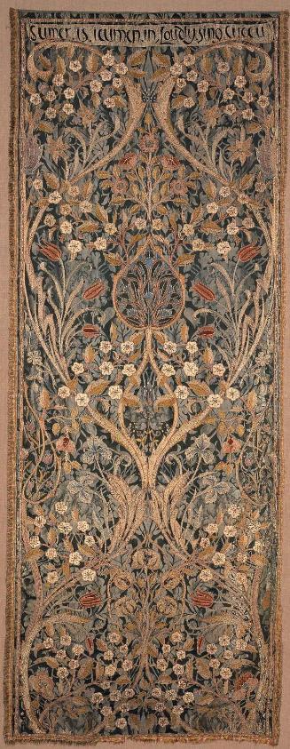 Portière made from Morris & Co. Oak damask (one of four)