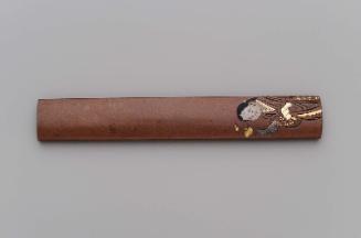 Kozuka with design of woman holding a flower arrangement