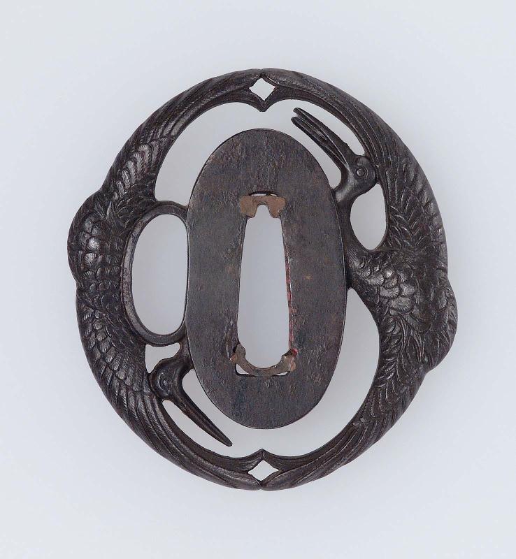 Tsuba with design of two cranes