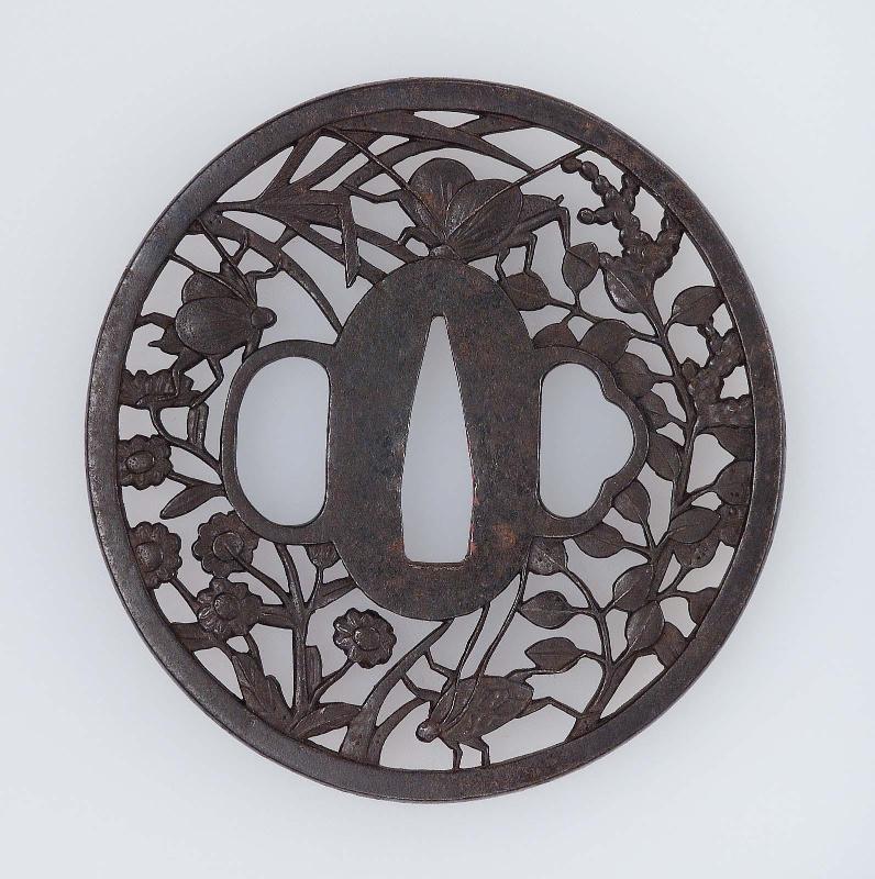 Tsuba with design of autumn plants and insects