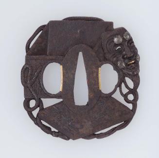 Tsuba with design of okina mask and box