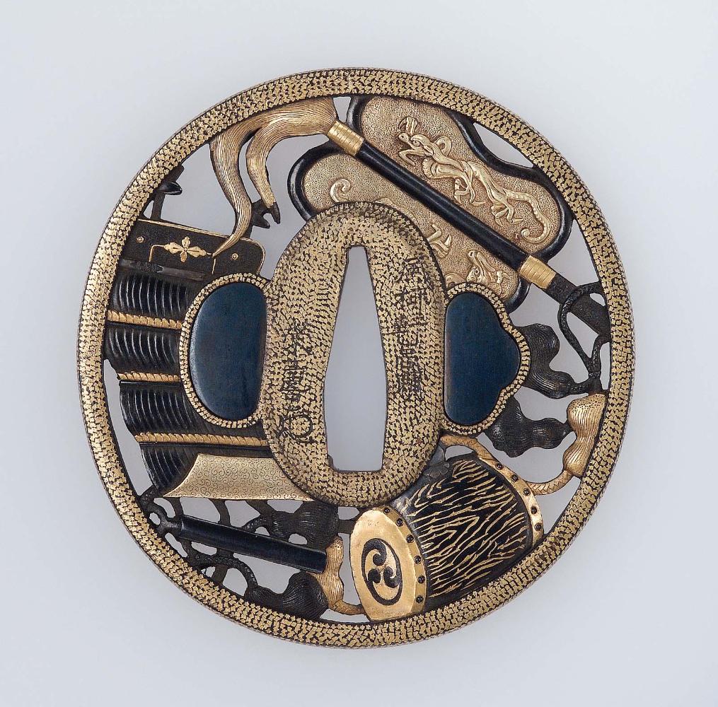 Tsuba with design of military accoutrements