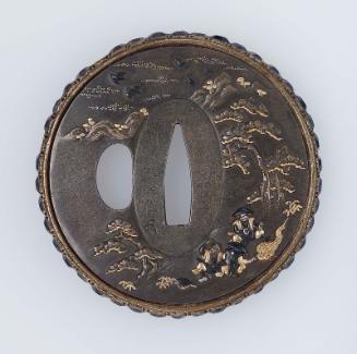 Tsuba with design of samurai attendants around a camp fire
