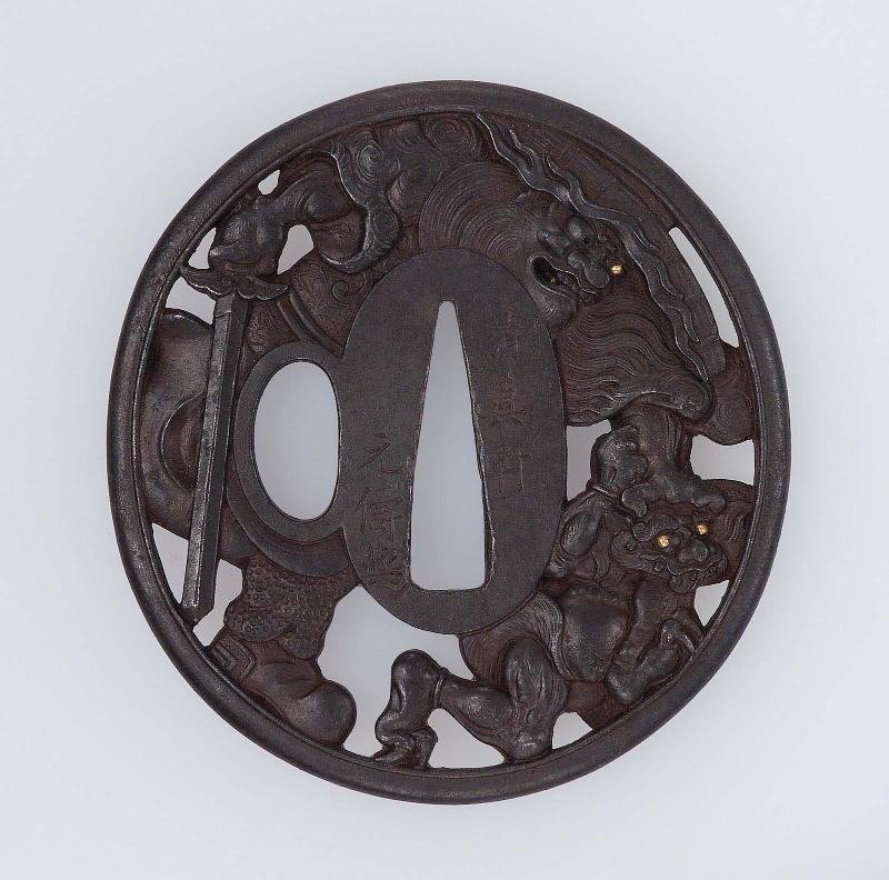 Tsuba with design of Shoki capturing an oni