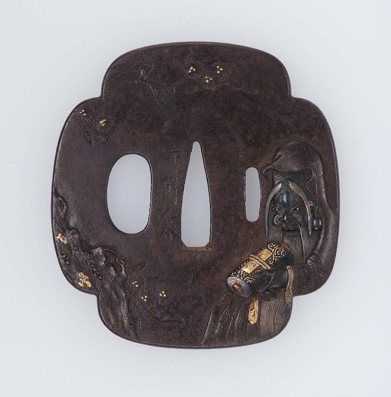 Tsuba with design of Fukurokuju holding a scroll