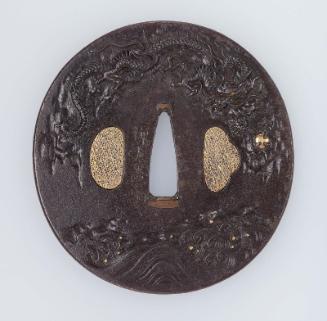 Tsuba with design of dragon and waves