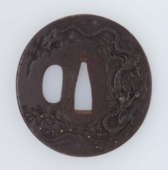 Tsuba with design of dragon and waves