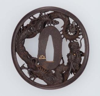 Tsuba with design of dragon and sword