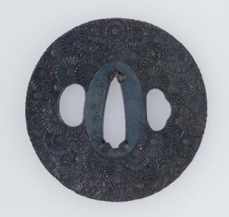 Tsuba with design of a mass of chrysanthmeums