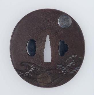 Tsuba with design of the moon reflected in waves