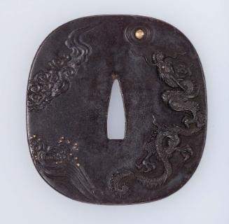 Tsuba with design of dragon, waves and clouds