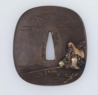 Tsuba with design of Taikobo fishing