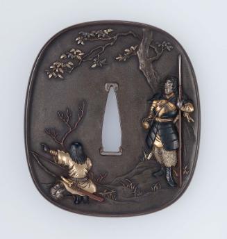 Tsuba with design of two archers in early Japanese warrior attire