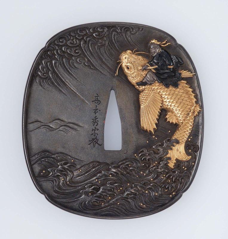 Tsuba with design of Kinko riding on a carp