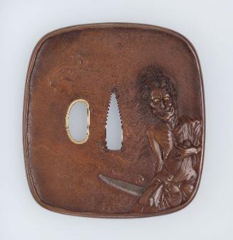 Tsuba with design of the witch of Adachigahara with a dagger and a tiny baby