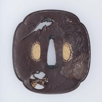 Tsuba with design of Mount Fuji, dragon and tiger