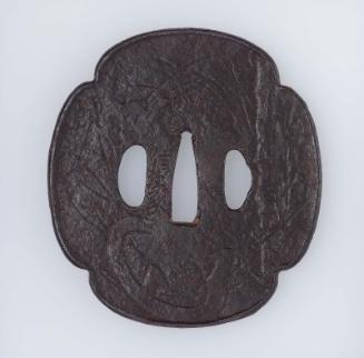 Tsuba with design of tea utensils and grasses