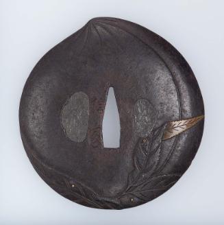 Tsuba in the form of a peach, with design of a branch