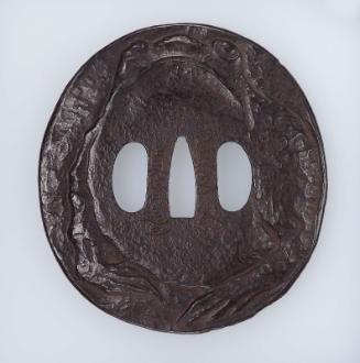 Tsuba in the form of a toad on a lotus leaf