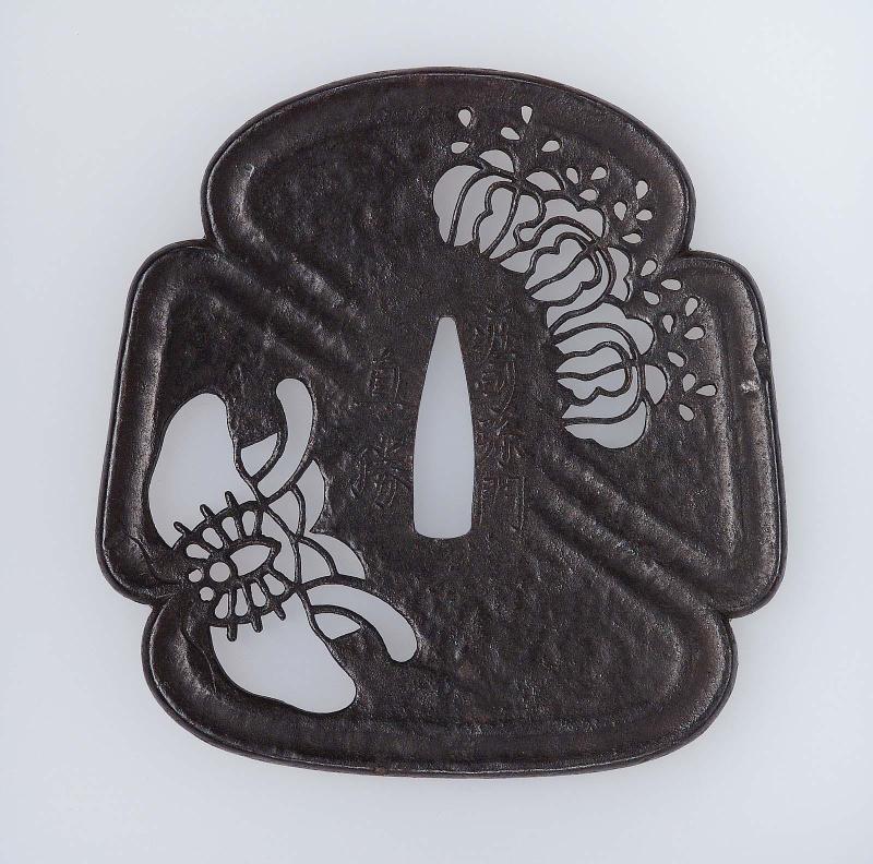 Tsuba with design of butterfly and paulownia