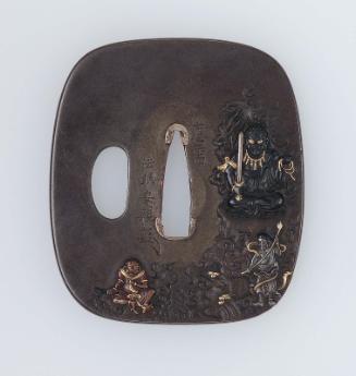 Tsuba with design of Fudo with doji and demon