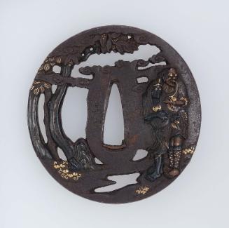 Tsuba with design of two sennin or Koronbo in a grove