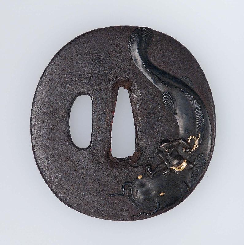 Tsuba with design of two Koronbo and a catfish