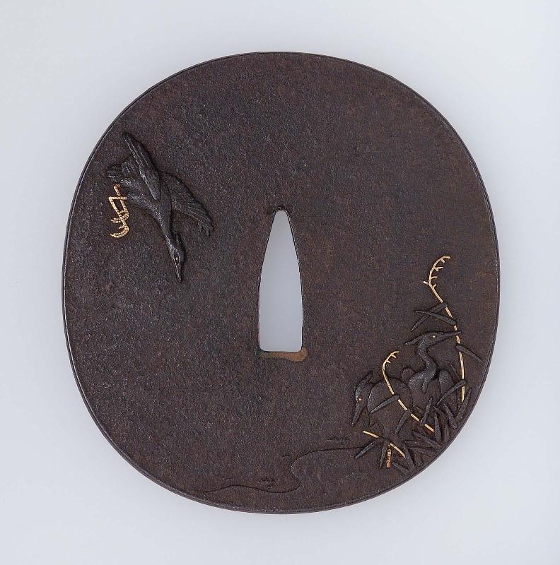 Tsuba with design of egrets and reeds
