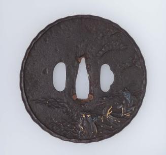 Tsuba with design of Ryujin returning a jewel to Fujiwara no Kamatari, from the Taishokkan