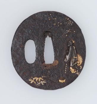 Tsuba with design of Jurojin, crane and pine